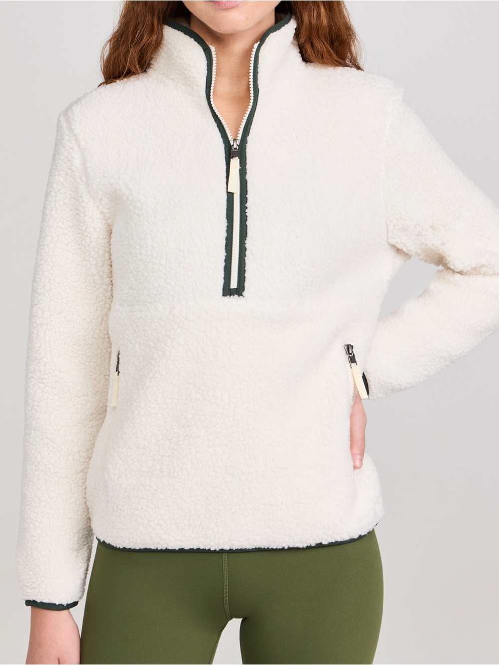 Splits59 Cream Libby Sherpa Half-Zip Pullover with green  Trim